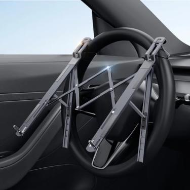 Imagem de Suporte de laptop de volante de carro ajustável, suporte dobrável para laptop de volante, suporte de laptop de metal para carro | Suporte de leitura de carro | Suporte para tablet de carro, acessórios