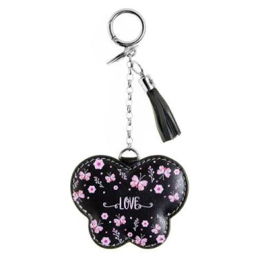 Imagem de Chaveiro couro borboletas love preto - CELLWAY