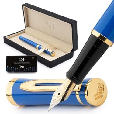Imagem de Wordsworth & Black Conjunto de canetas-tinteiro, ponta fina dourada 18K, inclui 24 cartuchos de tinta, conversor de refil de tinta e caixa de presente, acabamento dourado, caligrafia, [azul imperial], perfeito para homens e mulheres