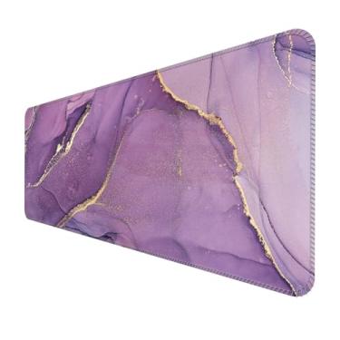 Imagem de ALTEKO Tapete de mouse grande para jogos, tapete de mouse de computador, protetor de mesa engraçado, tapete de mesa fofo, base antiderrapante 80 x 30 cm mármore roxo luxuoso