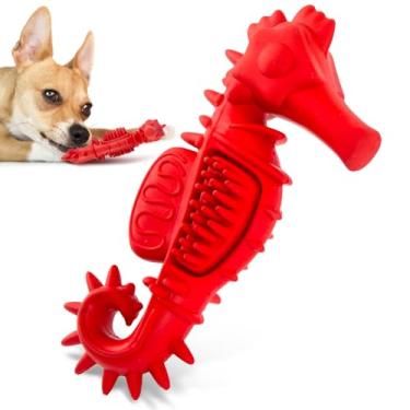 Imagem de Jeffers Brinquedo para mastigar cães de borracha natural para animais de estimação - Cavalo-marinho vermelho, pequeno - aroma de baunilha, durável, não tóxico, seguro para lava-louças, brinquedo