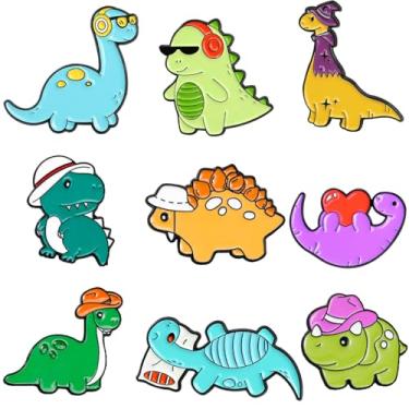 Imagem de 9 peças de alfinetes de esmalte de dinossauro, alfinetes de anime de dinossauro para mochilas, broches de animais para mochilas, alfinetes de lapela, roupas, chapéus, bolsas, mochilas, emblemas
