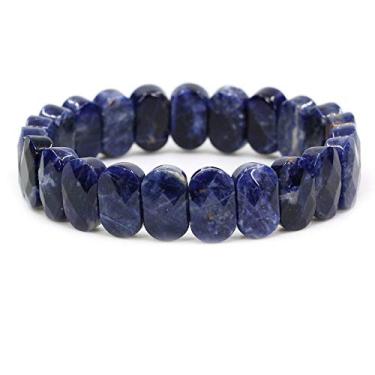 Imagem de Keleny Pedras semipreciosas 14 mm facetadas contas ovais cristal rock pulseira elástica 19 cm, 7.5 inch, Pedra, Sodalita