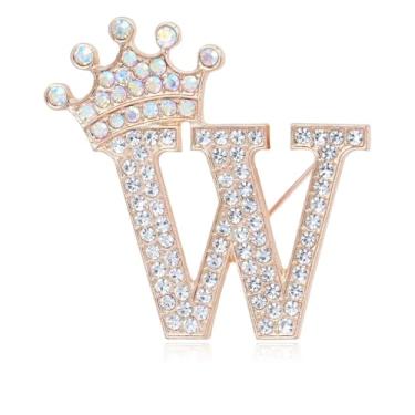 Imagem de Broche de letra inicial com coroa para mulheres, meninas, homens, meninos, broches de nome personalizado, artesanato, broche, colorido, strass, broche, ouro, A-Z, Zircônia cúbica