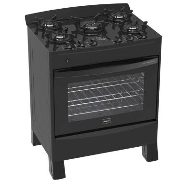 Imagem de Fogão 5 Bocas Preto Iris Timer Glass com Forno 94 L Realce
