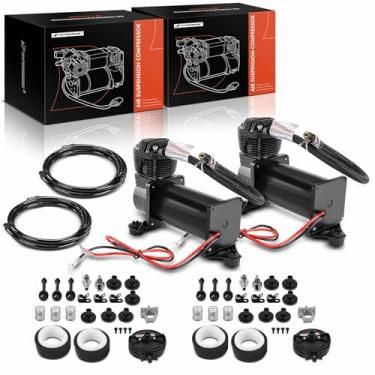 Imagem de A-Premium Kit de bomba compressor de suspensão de ar preto 200PSI 3/8 NPT 12V com filtro de ar válvula de retenção de mangueira de aço inoxidável