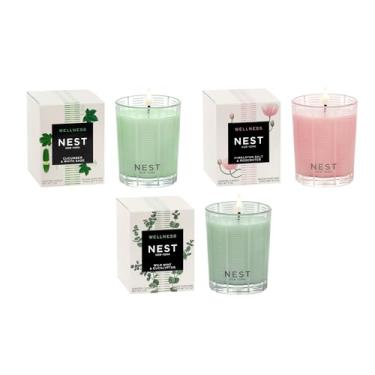 Imagem de NEST New York Pacote de bem-estar de vela votiva perfumada - inclui pepino e sálvia branca, sal do Himalaia e água de rosas, hortelã selvagem e eucalipto - 59 g cada