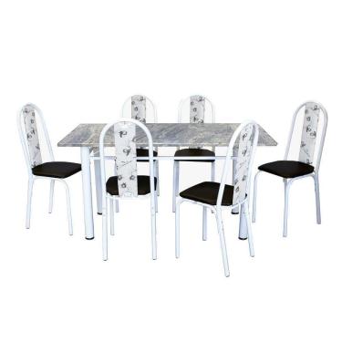 Imagem de Conjunto De Mesa Michelly Com 06 Cadeiras 150x75cm Moura Branco-preto-branco Floral