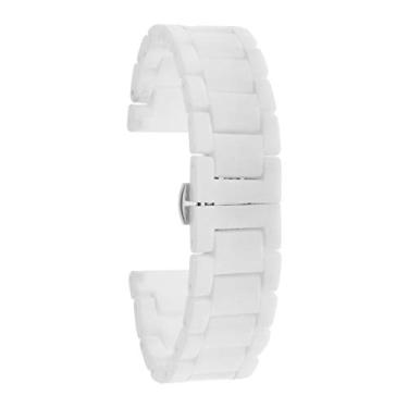 Imagem de Pwkutn Pulseira de relógio de cerâmica de 22 mm lisa com fivela borboleta para Samsung Gear S3 Classic Frontier Gear 2 R380 R381 R382, Moto 360 2 de 46 mm, LG W110 3 contas brancas