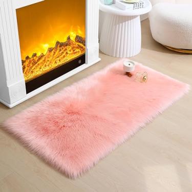 Imagem de CKLZSAY Tapete de pele sintética fofa de pele de carneiro rosa, tapete de pelúcia ultramacio de 6 x 10 m para quarto, cabeceira, sala de estar, berçário, quarto de crianças