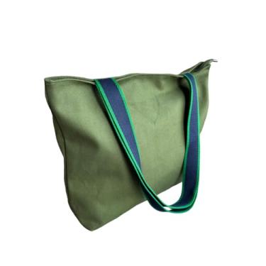 Imagem de Augbunny 473 g 100% algodão durável grande tela multiuso fecho de zíper forrado reutilizável mercearia praia fralda casual tote