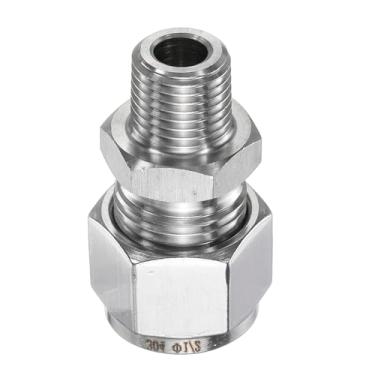 Imagem de HARFINGTON Encaixe de compressão tubo de 1/5.1 cm OD x 1/10.2 cm PT rosca macho aço inoxidável acoplador reto adaptador tubo de compressão conector de encaixe de tubo para óleo gás água