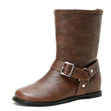 Imagem de Cozivwaiy Botas de cano curto pretas para mulheres, sapatos rasteiras, confortáveis, sem cadarço, botas casuais de salto baixo, Marrom, 40