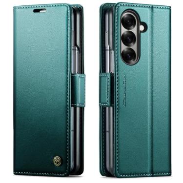 Imagem de LYJSMGZ Capa de negócios de couro para Samsung Galaxy Z Fold 7, carteira com proteção RFID, fecho magnético, capa interna macia, verde, dobra 7