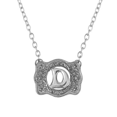 Imagem de SENFAI Colar com fivela de cinto, estilo ocidental, pingente de letra inicial, design decorativo com fivela de cinto, Small, Latão, Sem Pedra Preciosa