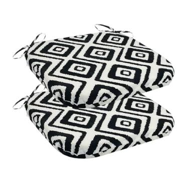 Imagem de 2-Pack U-Shaped Outdoor Chair Pads, Fade Resistant Water Repellent Patio Seat Cushions for Patio Furniture Garden Yard Lawn(Black geometric)