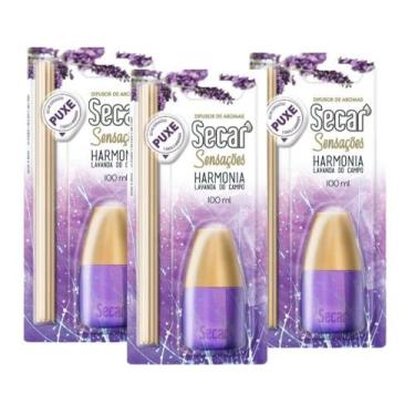 Imagem de Kit 3 Difusor Aroma Secar Lavanda 100ml Com Varetas Elimina Mau Cheiro
