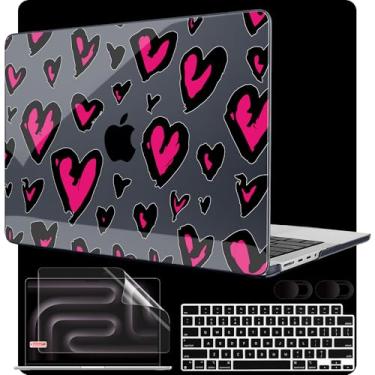 Imagem de MEEgoodo Capa para M4 MacBook Pro 16 polegadas 2024 2023 2021, serve para modelos A3403/A3186/A2991/A2780/A2485 M3 M2 M1 Pro/Max Chip, capas rígidas para laptop com teclado e câmera, coração