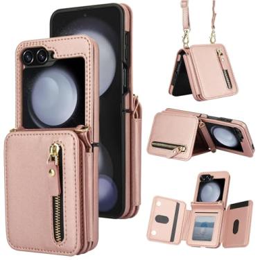 Imagem de Asuwish Capa de telefone para Samsung Galaxy Z Flip 5 5G 2023 RFID carteira celular com zíper com alça transversal cordão de ombro suporte para cartão de crédito suporte ZFlip5 Z5 G Flip5 ZFlip 5Z