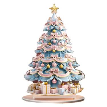 Imagem de Generic Placa de árvore de Natal 2D, arte, ornamento de acrílico, decoração para estante de mesa central, Azul Rosa