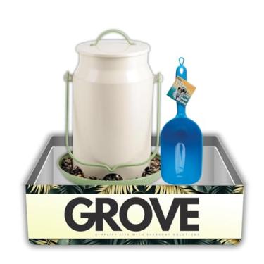 Imagem de Balde de leite de metal Perky-Pet Wild Bird de 2,3 kg, conjunto de 5 portas com colher de ração para animais de estimação – alimentador em gaiola de grande capacidade ajuda a deter pássaros e pragas