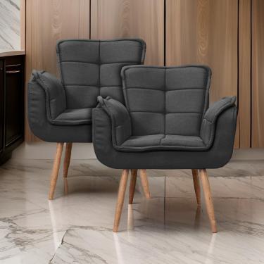 Imagem de Kit 2x Poltronas Opala Para Sala Cadeira Elegante Com Apoio De Braço Em Veludo - Sentô Preto