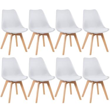 Imagem de Kit 8 Cadeiras Com Assento Estofado Leda Branco