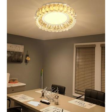 Imagem de AFQEJG Mini lustre de cristal regulável de 15,7 polegadas moderno LED com montagem embutida para quarto, corredor, escada, sala de estar, quarto, hall de entrada, cozinha, ilha, prata