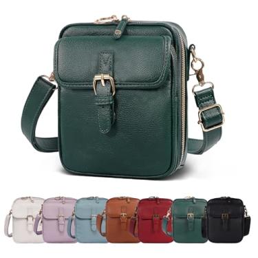 Imagem de Bolsa carteiro vintage, bolsas femininas de couro transversal de grande capacidade, mini bolsa tiracolo com compartimentos para cartões (15,5 x 7,6 x 20,3 cm), Verde, 6.1x3x8inch