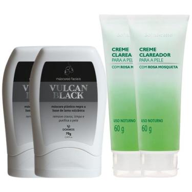 Imagem de Kit 2 Máscara Facial Vulcan Black Remove Cravo + 2 Creme Clareador Ros
