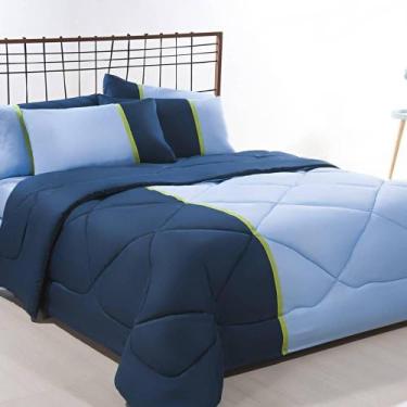 Imagem de Enxoval Edredom + Jogo De Cama Queen Aconchego Premium 06 Peças - Azul