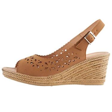 Imagem de Sandália feminina Alexis Leroy salto anabela recorte gáspea peep toe, Camel, 8