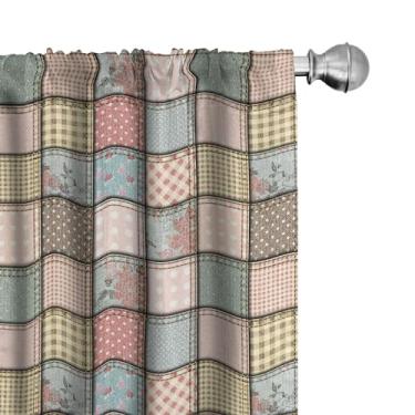 Imagem de Ambesonne Cortinas de janela Shabby Flora, design de retalhos estilo vintage colorido e vibrações detalhadas, conjunto de painéis decorativos leves com haste de haste, 142 x 213 cm, blush