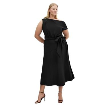 Imagem de City Chic Vestido feminino plus size - Kate ombro de fora midi, Preto, 50
