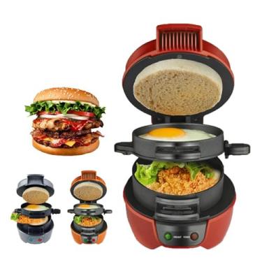 Imagem de Mini máquina de sanduíche de café da manhã, prensa de hambúrguer multifuncional, revestimento antiaderente perfeito para panquecas, croissants, mini waffles (vermelho)