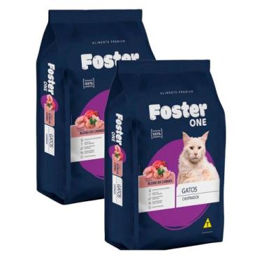Imagem de Kit 2 Ração para Gatos Foster One Castrados Carne 1kg