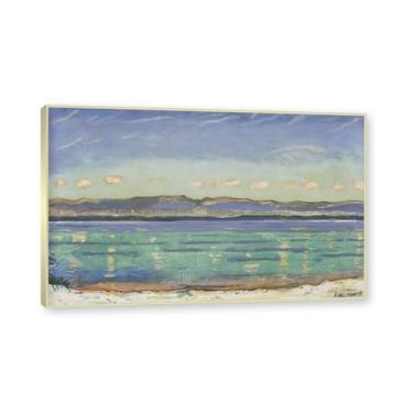 Imagem de Moldura de champanhe. Pinturas a óleo famosas, (paisagem 35) por Ferdinand Hodler, reprodução impressa em tela, arte de cenário para decoração de sala de estar. 30 x 48 cm - 11,8 x 18,8 pol