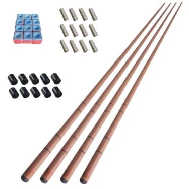 Imagem de 4 Tacos Bar Sinuca Snooker Ipê 1.45m Kit Giz 10 Virolas