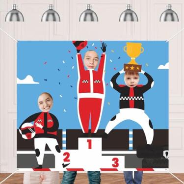 Imagem de F1 Carro de Corrida Troféu Podium Banner Fundo de Fingir Brincar Festa Jogo Corrida Carro Esportes Bandeira Xadrez Tema Decoração para Meninos Adolescentes Festa de Aniversário Lembranças de Chá de