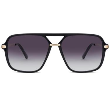 Imagem de Óculos de sol aviador retrô quadrados com lentes matizadas sem emaranhamento, sem peça de nariz para mulheres e homens modernos, Armação preta/lente cinza gradiente, one size fits most