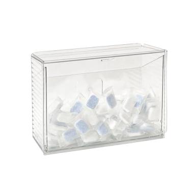 Imagem de NINEWEEN Suporte de cápsulas de detergente transparente para lava-louças para armário de cozinha, adesivo de plástico embaixo da pia para armazenamento e organizador para tampa, esponja, cápsulas de