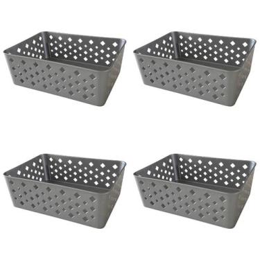 Imagem de Kit 4 Cestos Multiuso Organizador Empilhável Gaveta 19x14x6 - Trioplas
