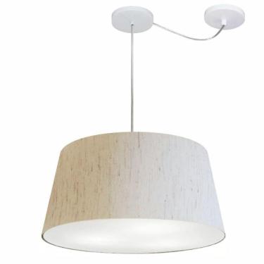 Imagem de Lustre Pendente Cone Com Desvio De Centro Vivare Md-4282 Cúpula Em Tecido 40x50cm - Bivolt Linho Bege 127/220v