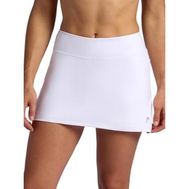 Imagem de Head Saia feminina com painel de malha crosscourt, ajuste padrão, costura interna de 33 cm, shorts de compressão embutidos com bolsos, Branco Stark, M