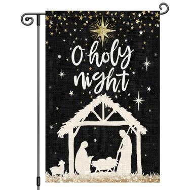 Imagem de Heyfibro Bandeira de jardim de Natal O Holy Night 30,5 x 45,7 cm, dupla face, Feliz Natal, Jesus Presépio Bandeiras de Natal Religiosas para Quintal Decoração de Férias