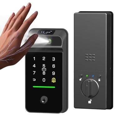 Imagem de Dhiedas Trava inteligente Palm Vein, fechadura inteligente WiFi com campainha, fechadura de porta de entrada sem chave com impressão digital, fechadura eletrônica de segurança à prova d'água