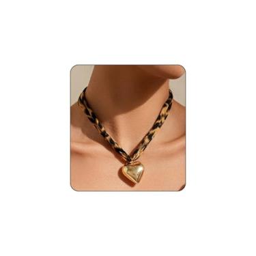 Imagem de XUENMB Colar com pingente de ouro para mulheres, cachecol, gargantilha de leopardo, estrela do mar, concha, colar grosso, cruz, fé, colar elegante com pingente de coração, adjustable, Metal, Sem Pedra