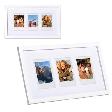 Imagem de WOGOZAN Mini porta-fotos para câmera instantânea Fuji Polaroid Instax Mini 12/11/41/99/EVO, moldura de madeira sólida comporta 5 x 8 cm, 3 fotos para exibição de parede e mesa (apenas uma) (branco