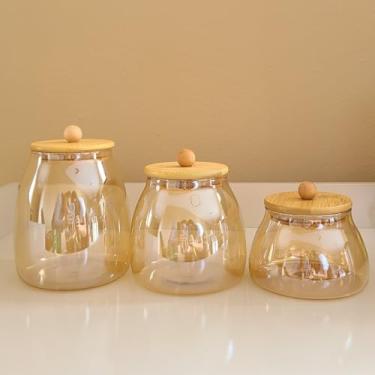 Imagem de Porta Mantimentos Potes Herméticos Pote Hermético Vidro MODELOS DIVERSOS Porta Temperos Cozinha(KIT ÂMBAR BOLINHA-3 POTES (PMG))