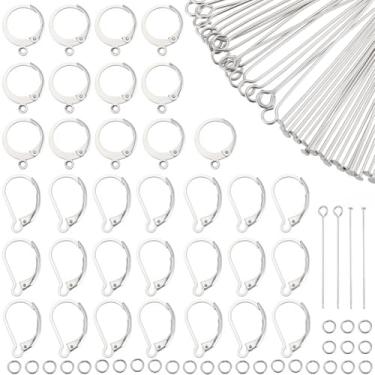 Imagem de SOFPLATE 1 caixa 180 peças kit de fabricação de brincos de gancho de aço inoxidável Leverback ganchos de brinco francês com laço hipoalergênico pinos de cabeça anéis de salto sem mancha de alavanca
